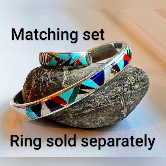 Navajo sterling silver, multi stone inlay cuff. Artist: Steve Fransico (SF) EUC - Picture 15 of 15